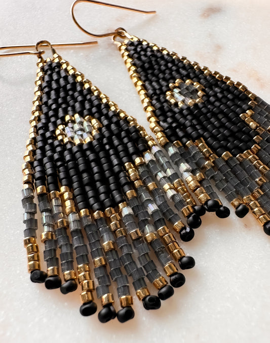 MADE TO ORDER: Mini Black Sands Beaded Mermaid Earrings