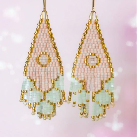 MADE TO ORDER: Mini Sea Foam & Champagne Beaded Mermaid Earrings