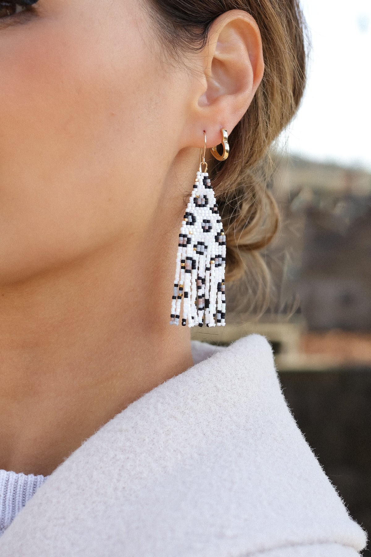 White beaded earrings
