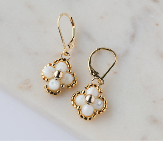 Single Beaded Clover Drop- Mother of Pearl