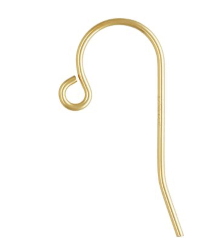 Gold earring hook on a white background