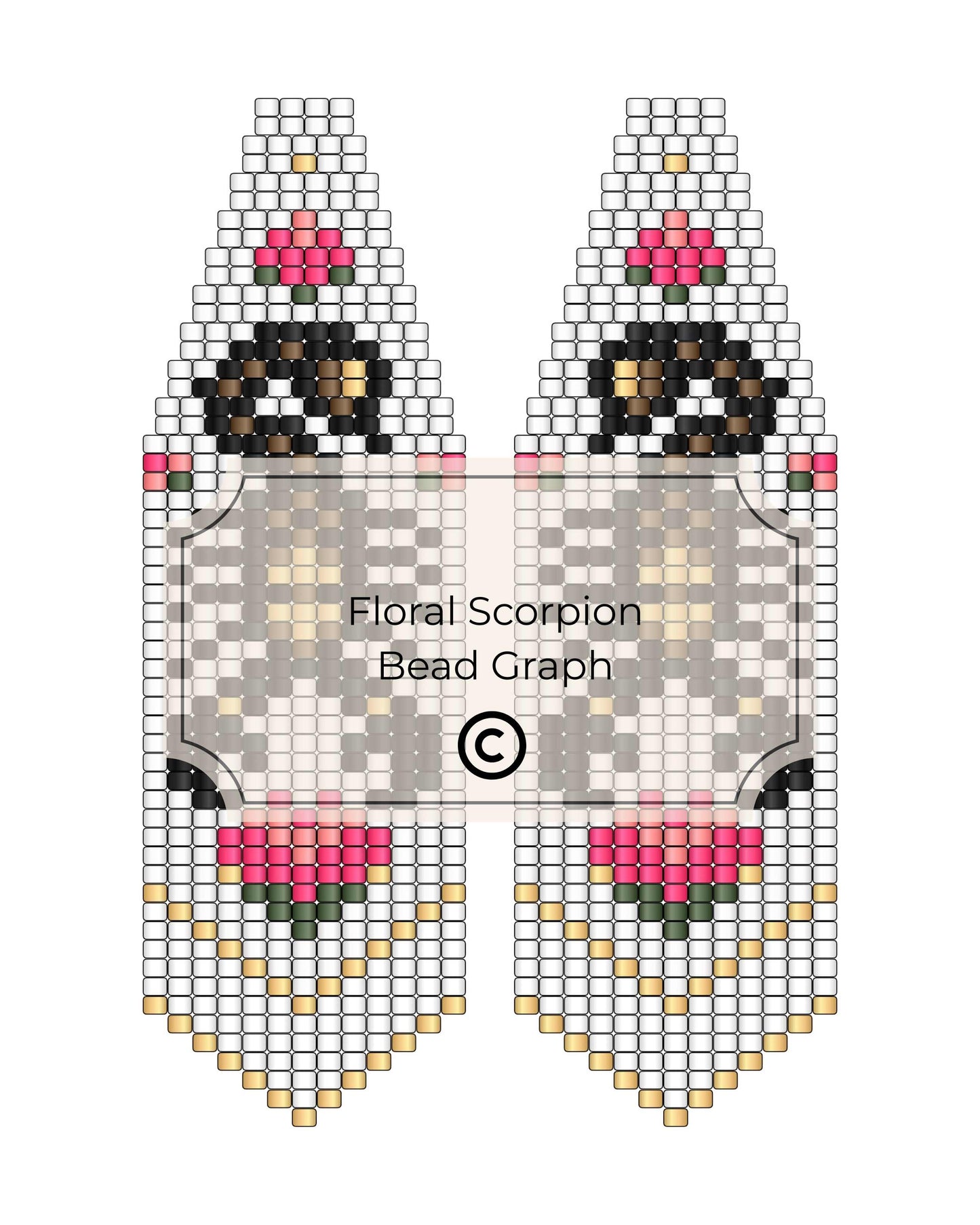 Floral scorpion bead graph pattern on a white background