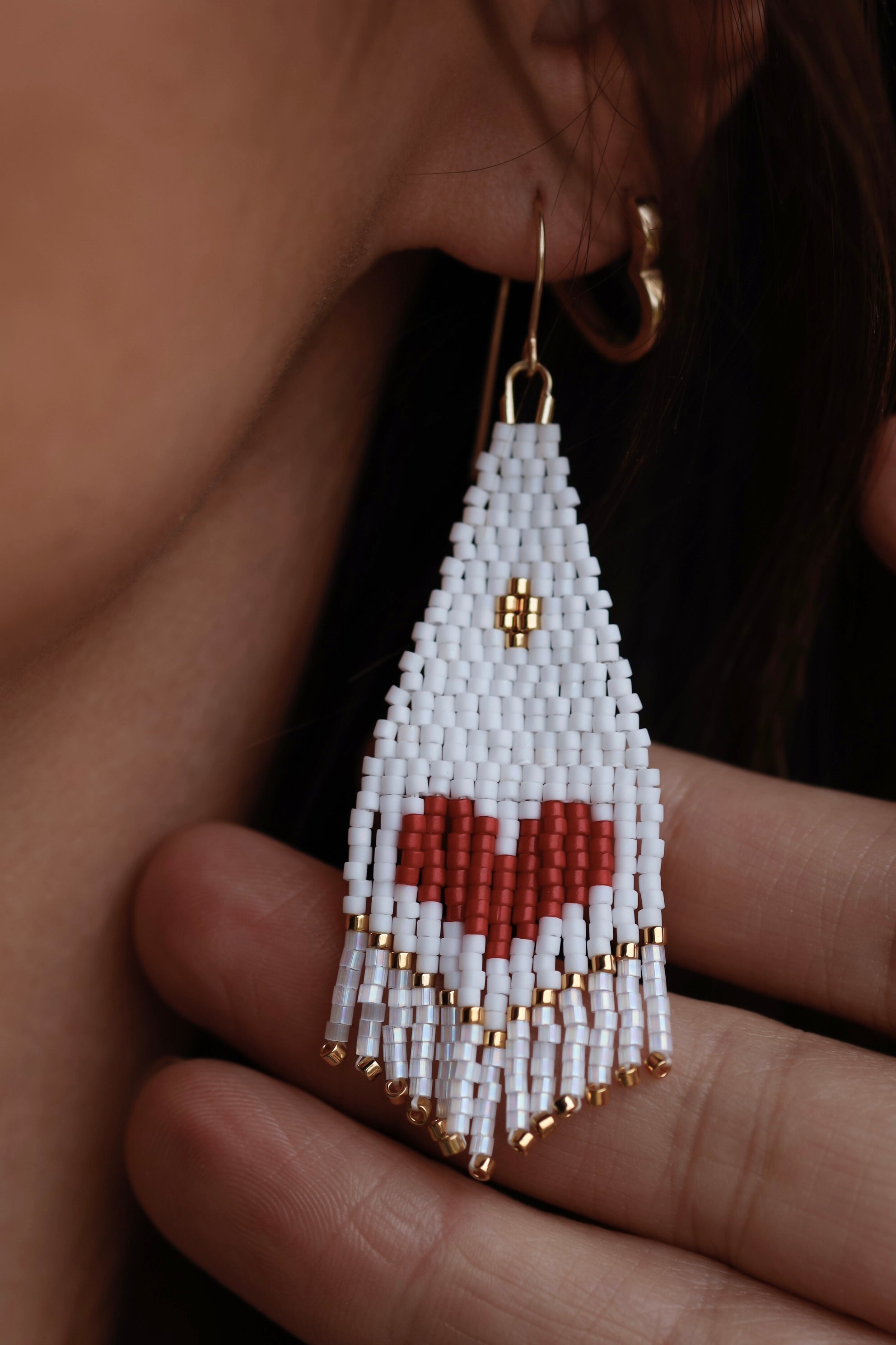 Heart Mini Beaded Earrings | Red & Gold Drop – WOOLLY BEAR JEWELRY