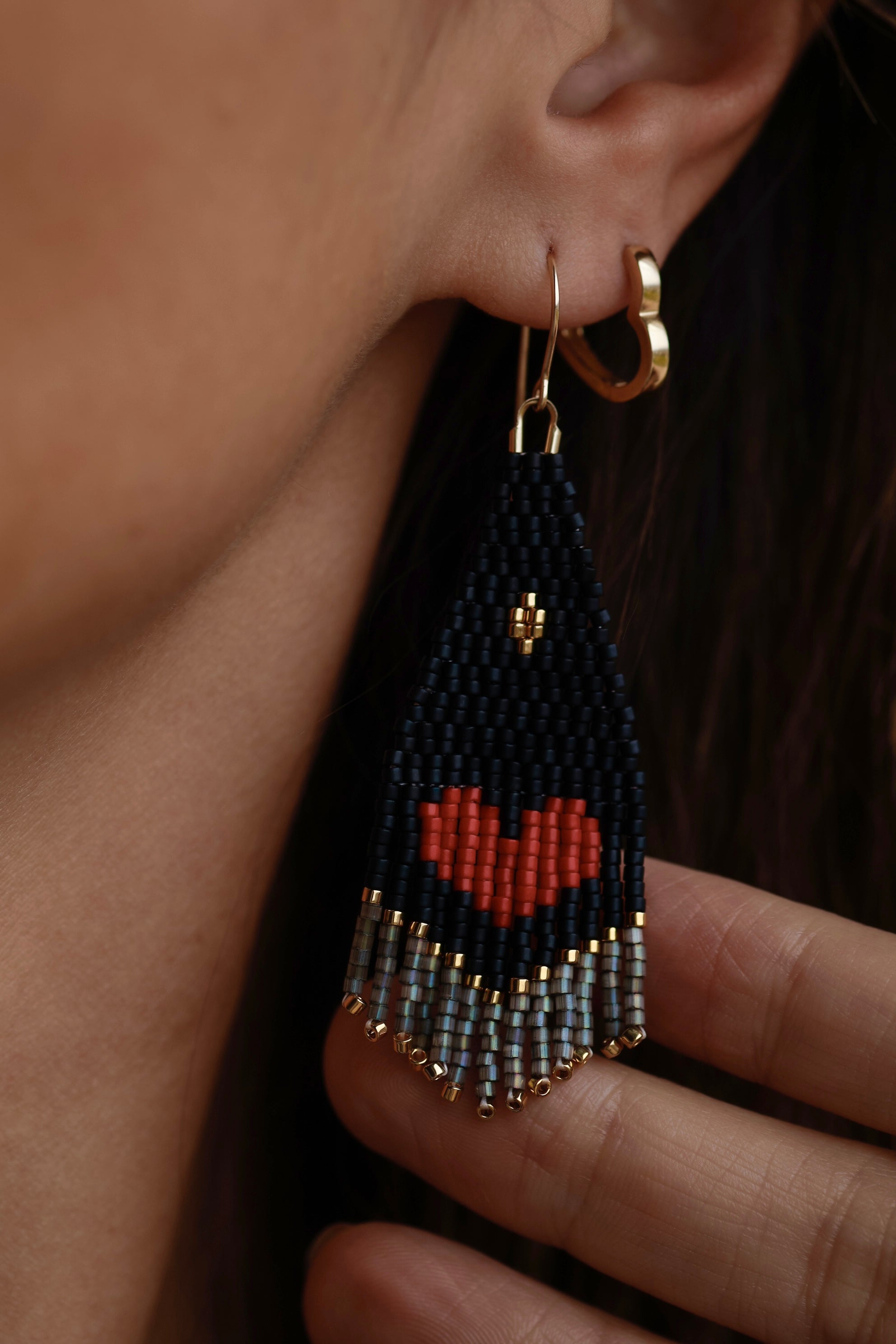 Heart Mini Beaded Earrings | Red & Gold Drop – WOOLLY BEAR JEWELRY