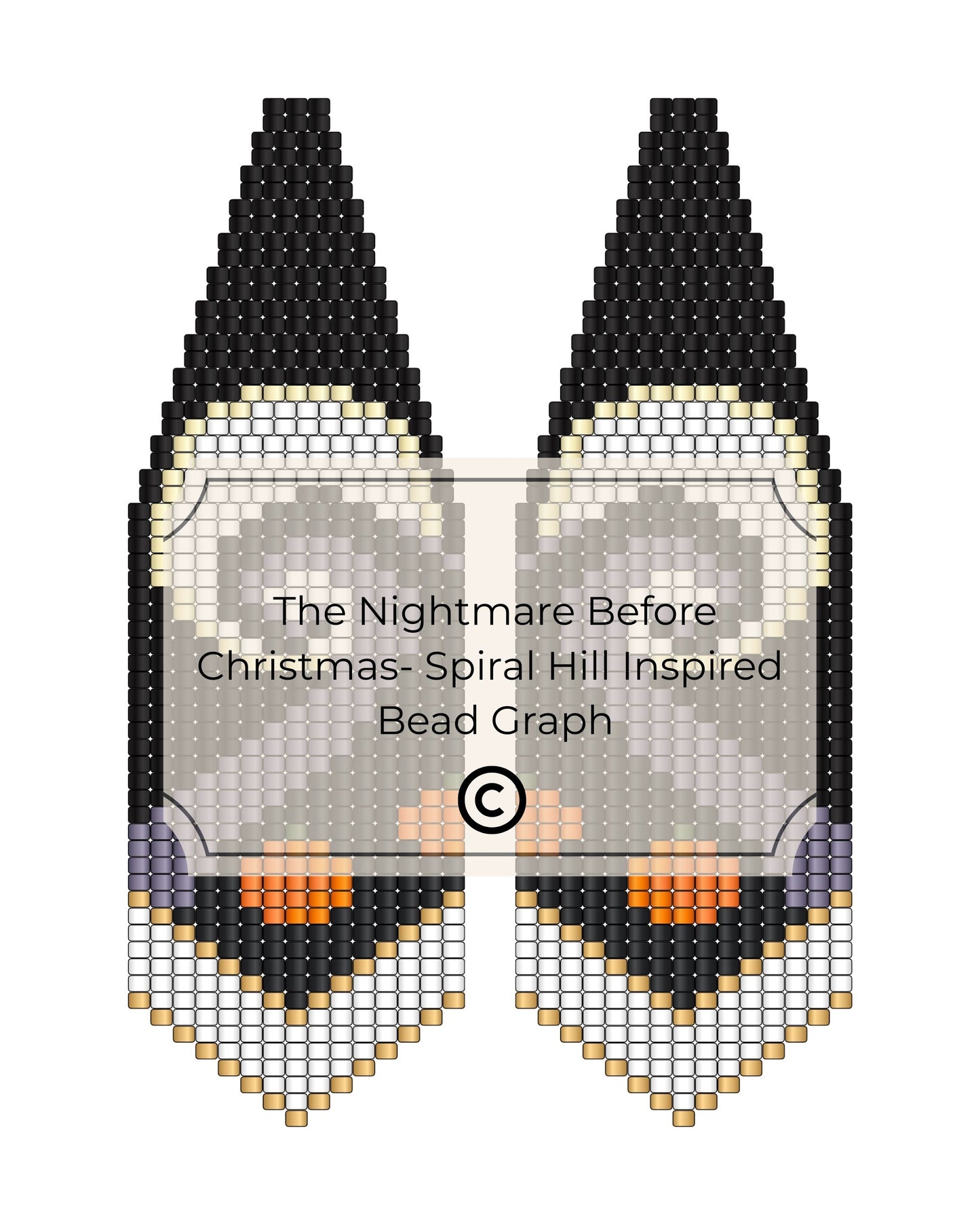 Bead pattern design for 'The Nightmare Before Christmas' inspired spiral hill with black, white, and orange beads.