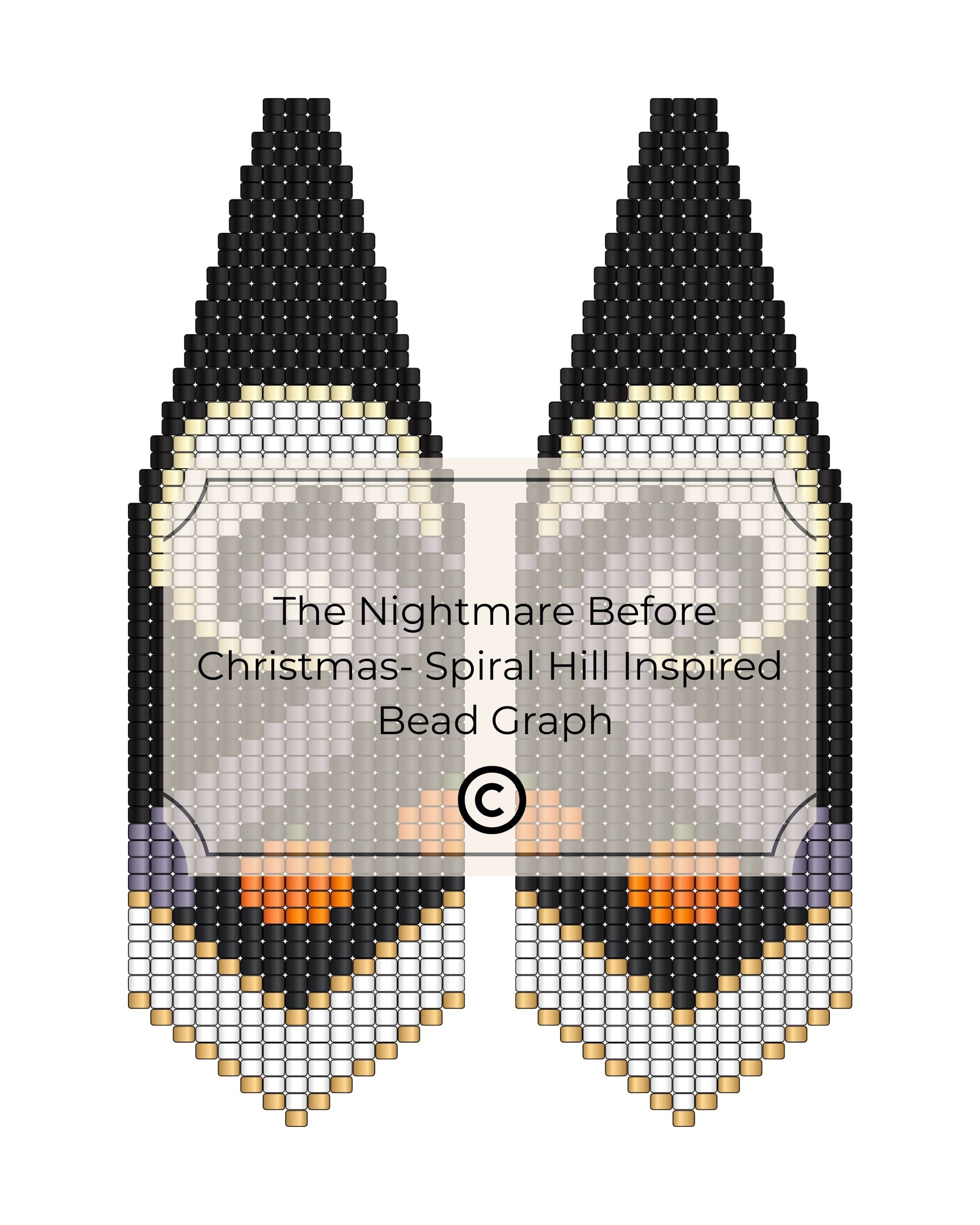 Bead pattern design for 'The Nightmare Before Christmas' inspired spiral hill with black, white, and orange beads.