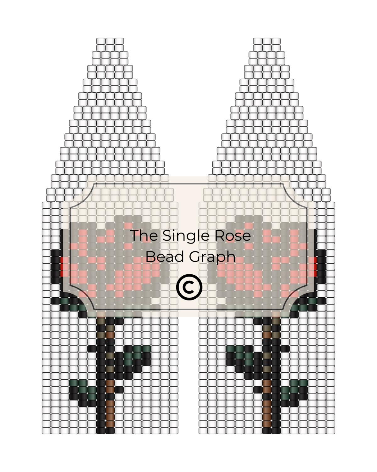 Bead pattern for 'The Single Rose' with pink roses and green leaves on a white background.