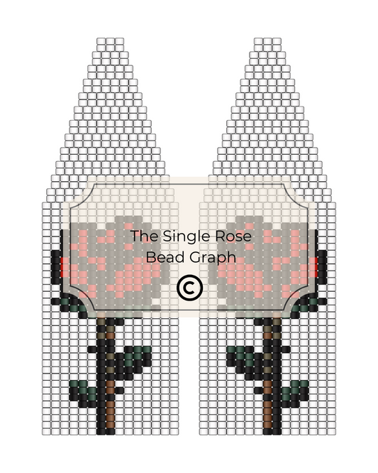 Bead pattern for 'The Single Rose' with pink roses and green leaves on a white background.