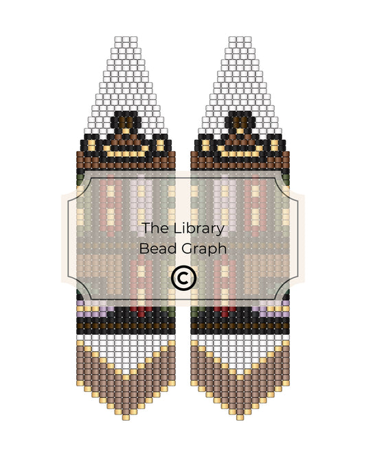 Bead pattern for earrings with 'The Library Bead Graph' branding.