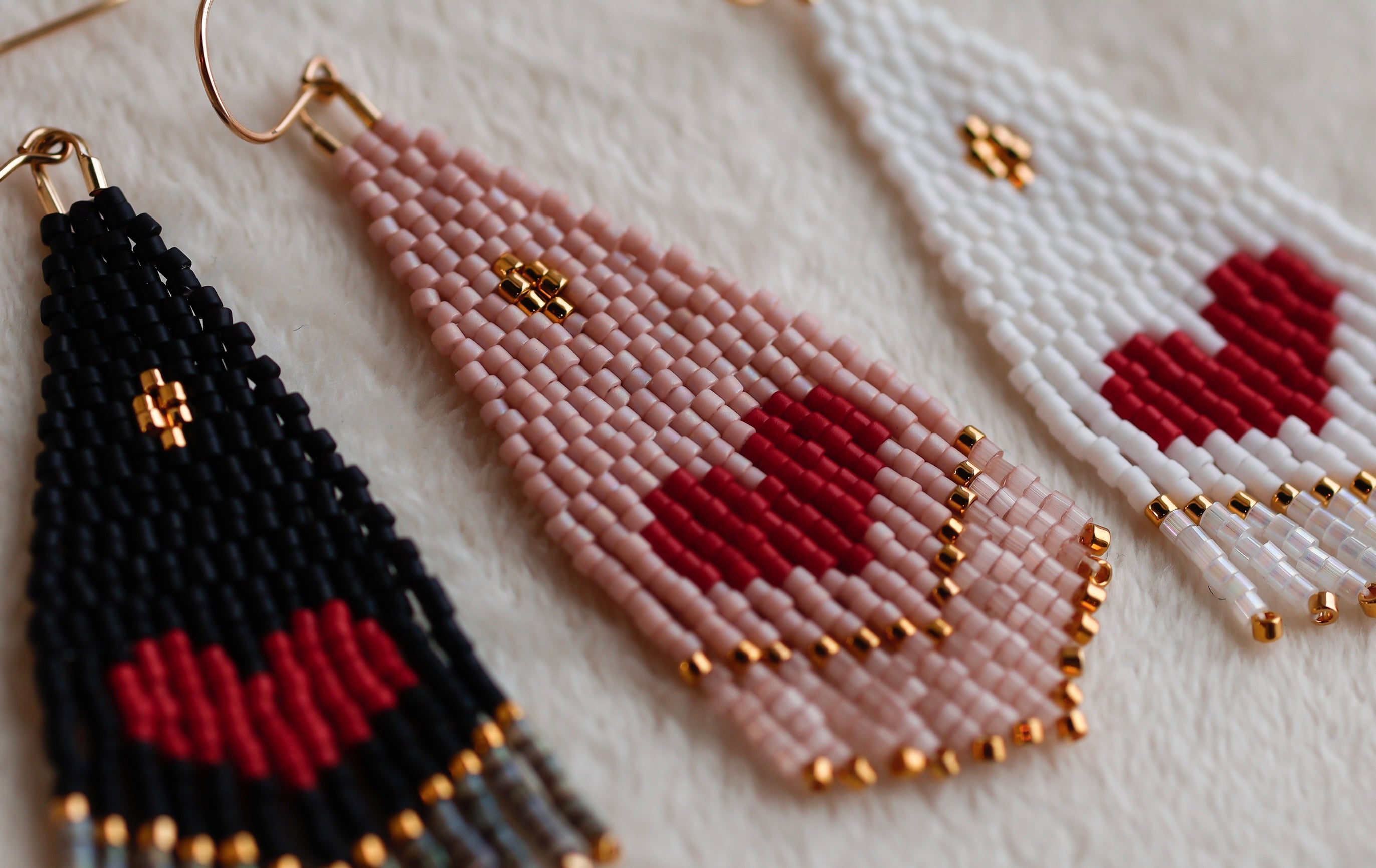 Heart Mini Beaded Earrings | Red & Gold Drop – WOOLLY BEAR JEWELRY