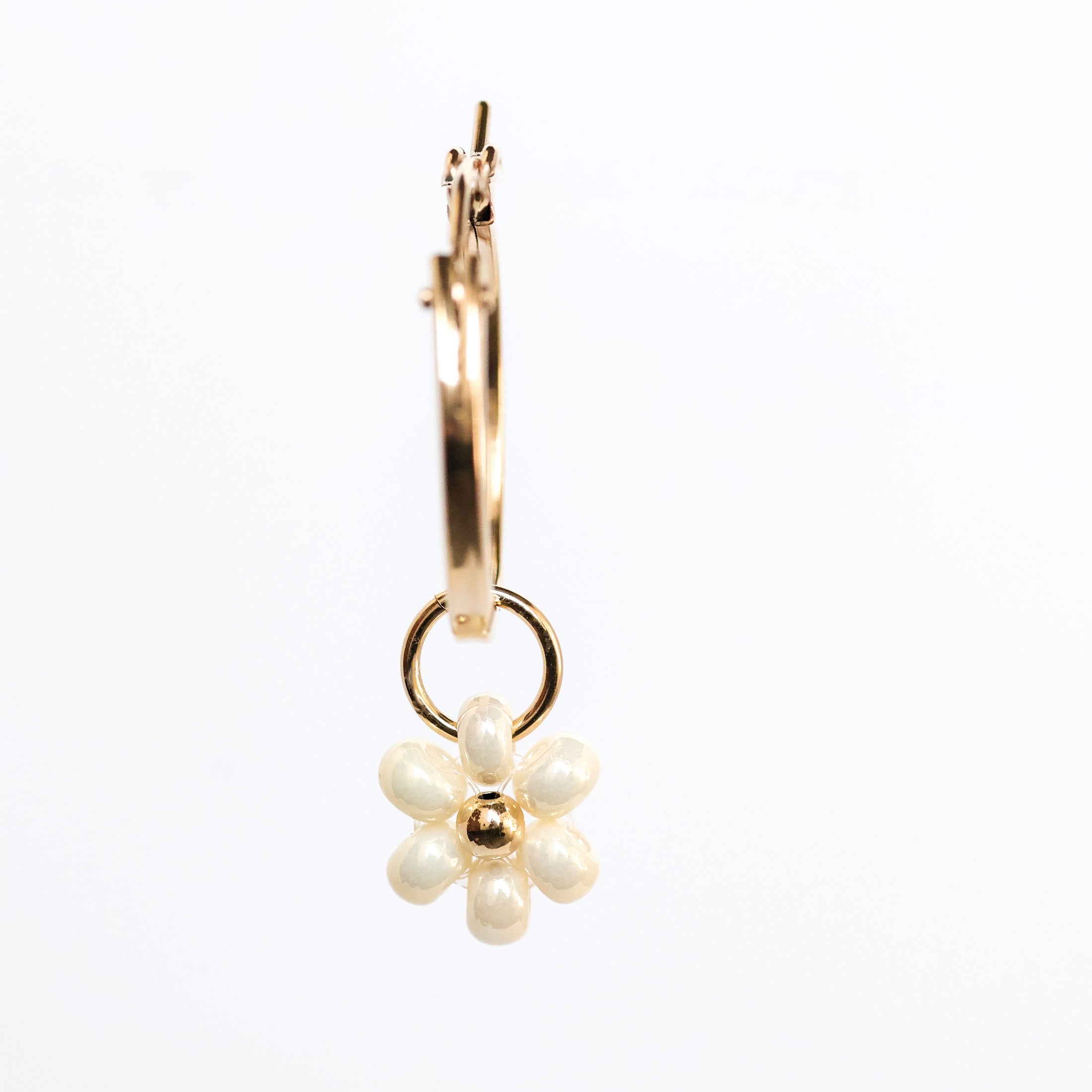 Cream Beaded Flower Charm Earrings