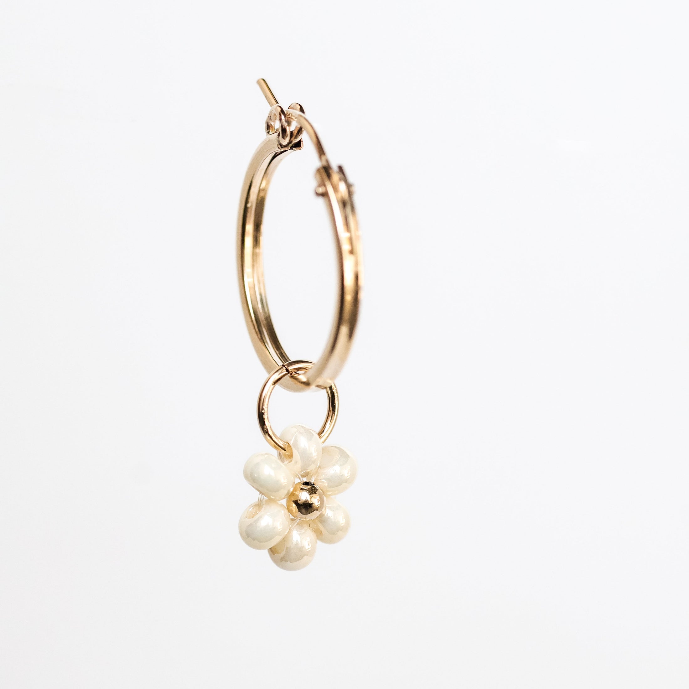 Cream Beaded Flower Charm Earrings