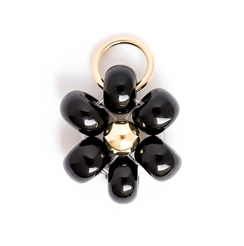 Black Beaded Flower Charm Earrings