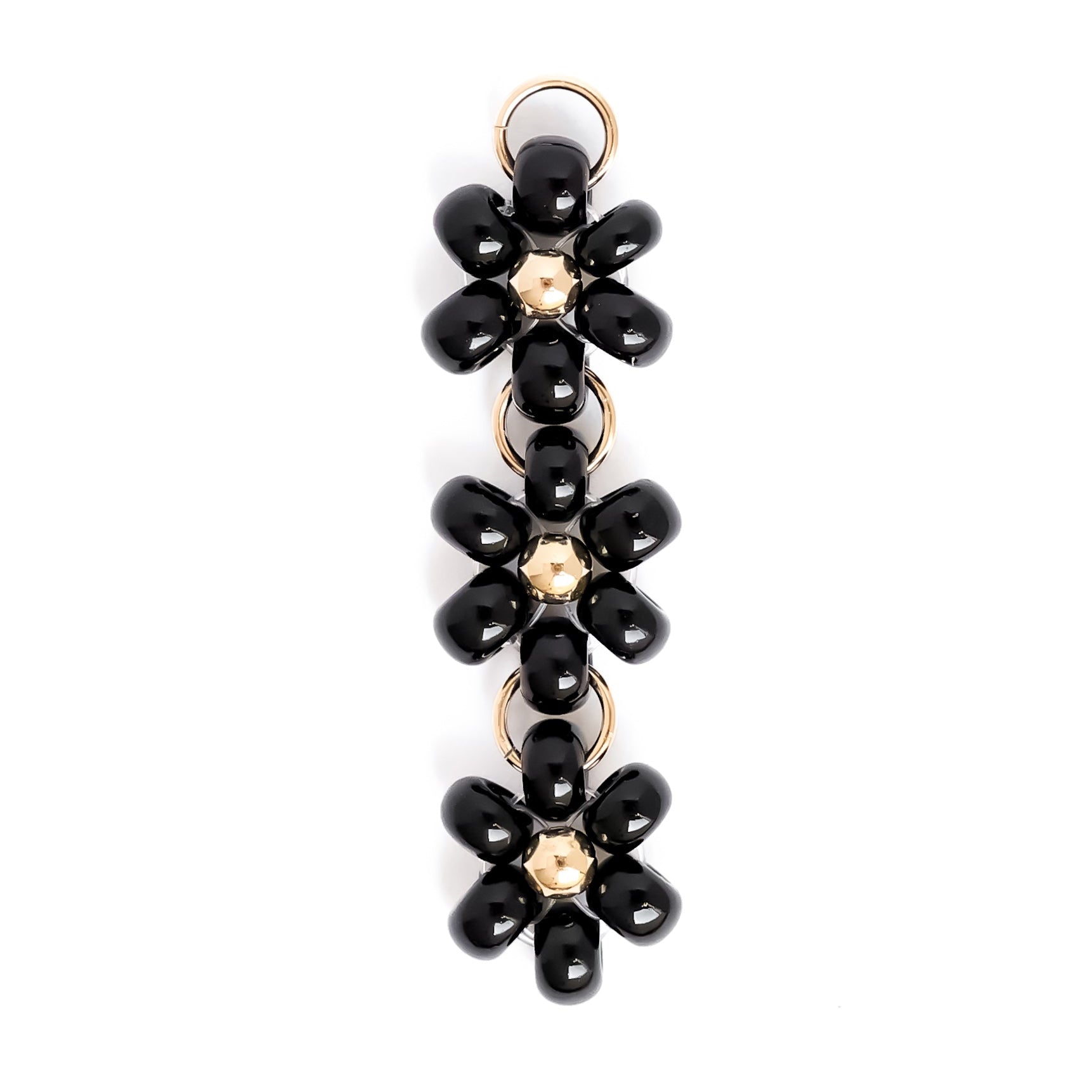 Black Beaded Flower Charm Earrings