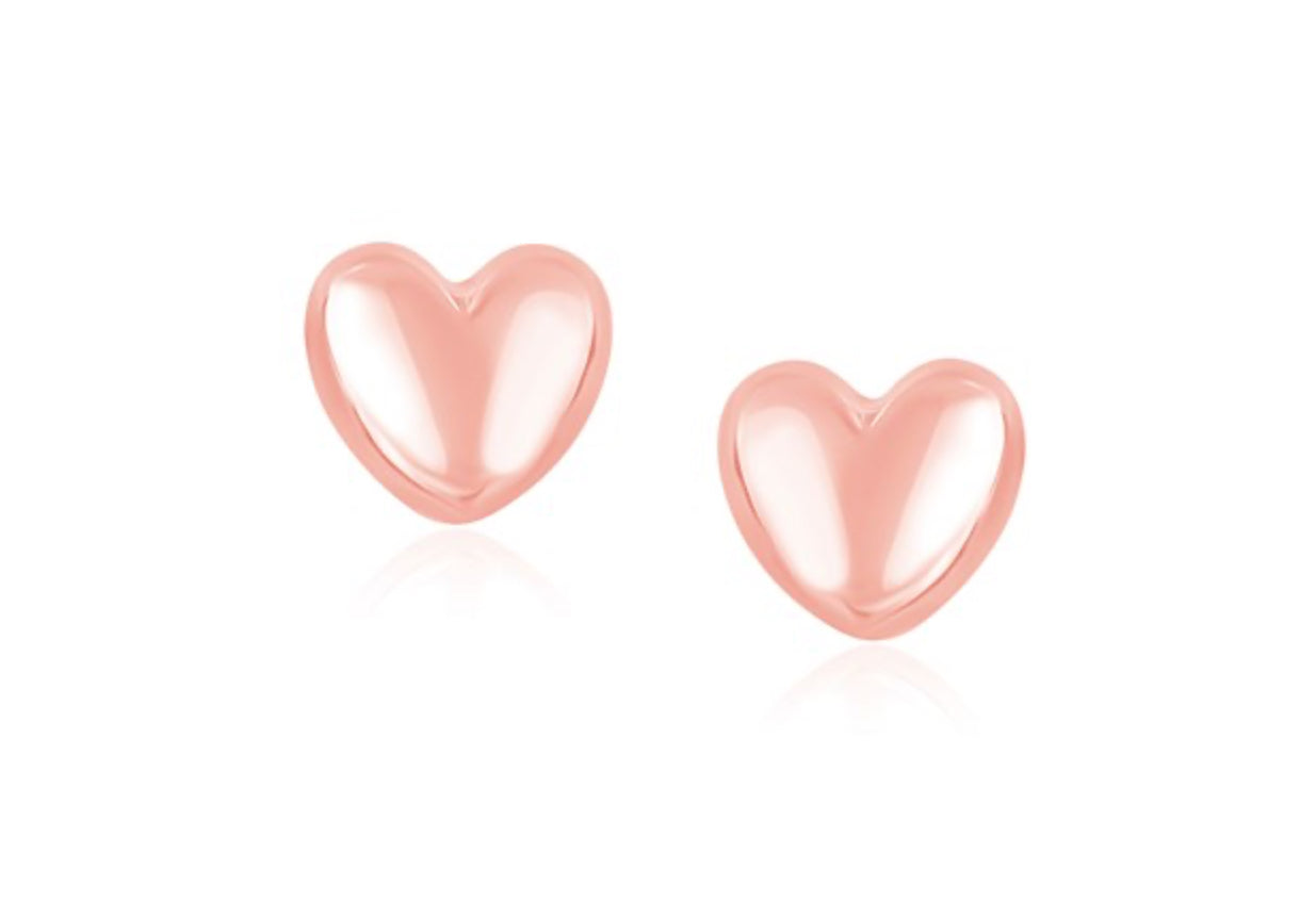 14K Rose Gold Heart Puff Studs