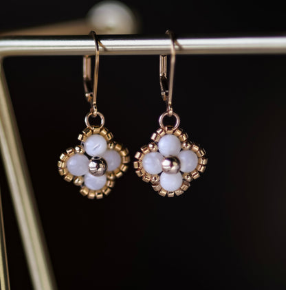 Single Beaded Clover Drop- Mother of Pearl