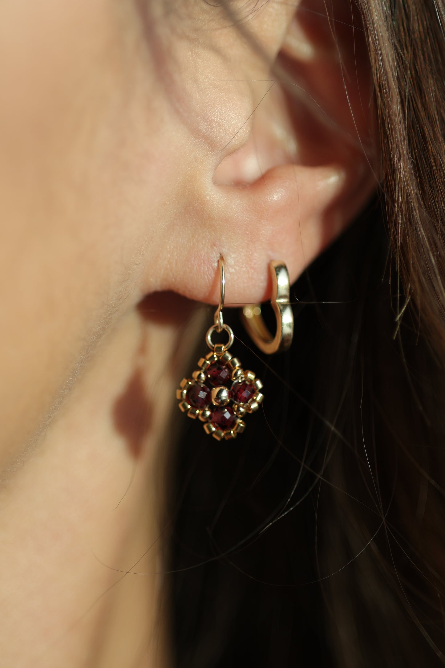 Single Beaded Clover Drop- Gemstone