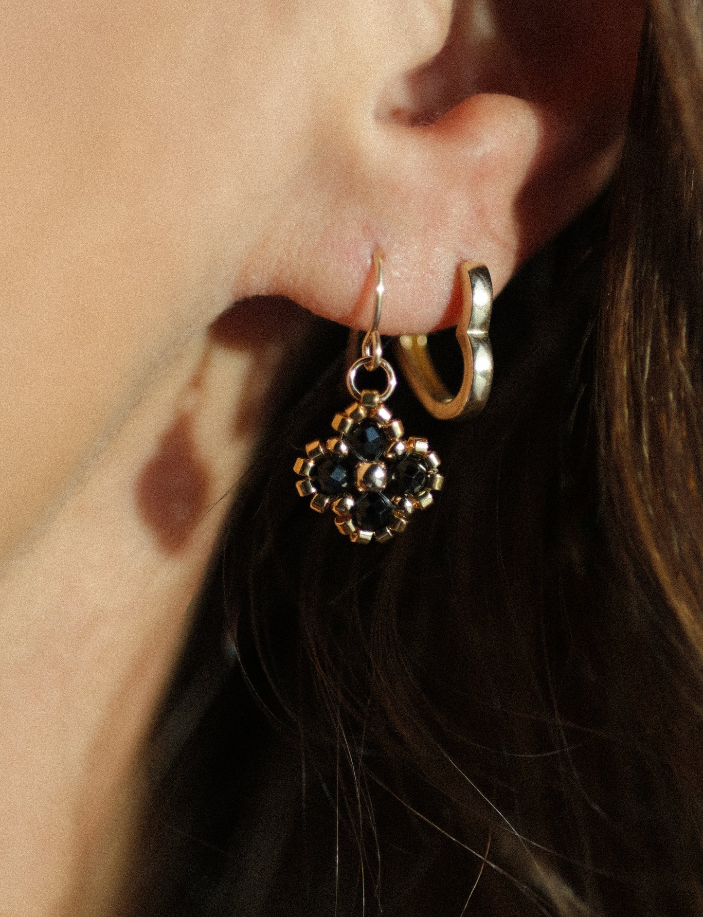 Single Beaded Clover Drop- Gemstone