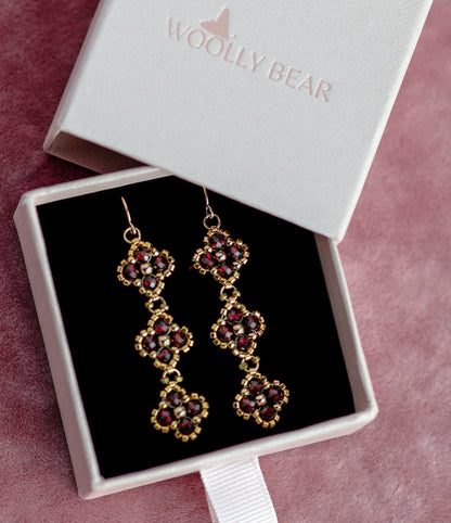 Triple Drop Beaded Clover Couture Earrings