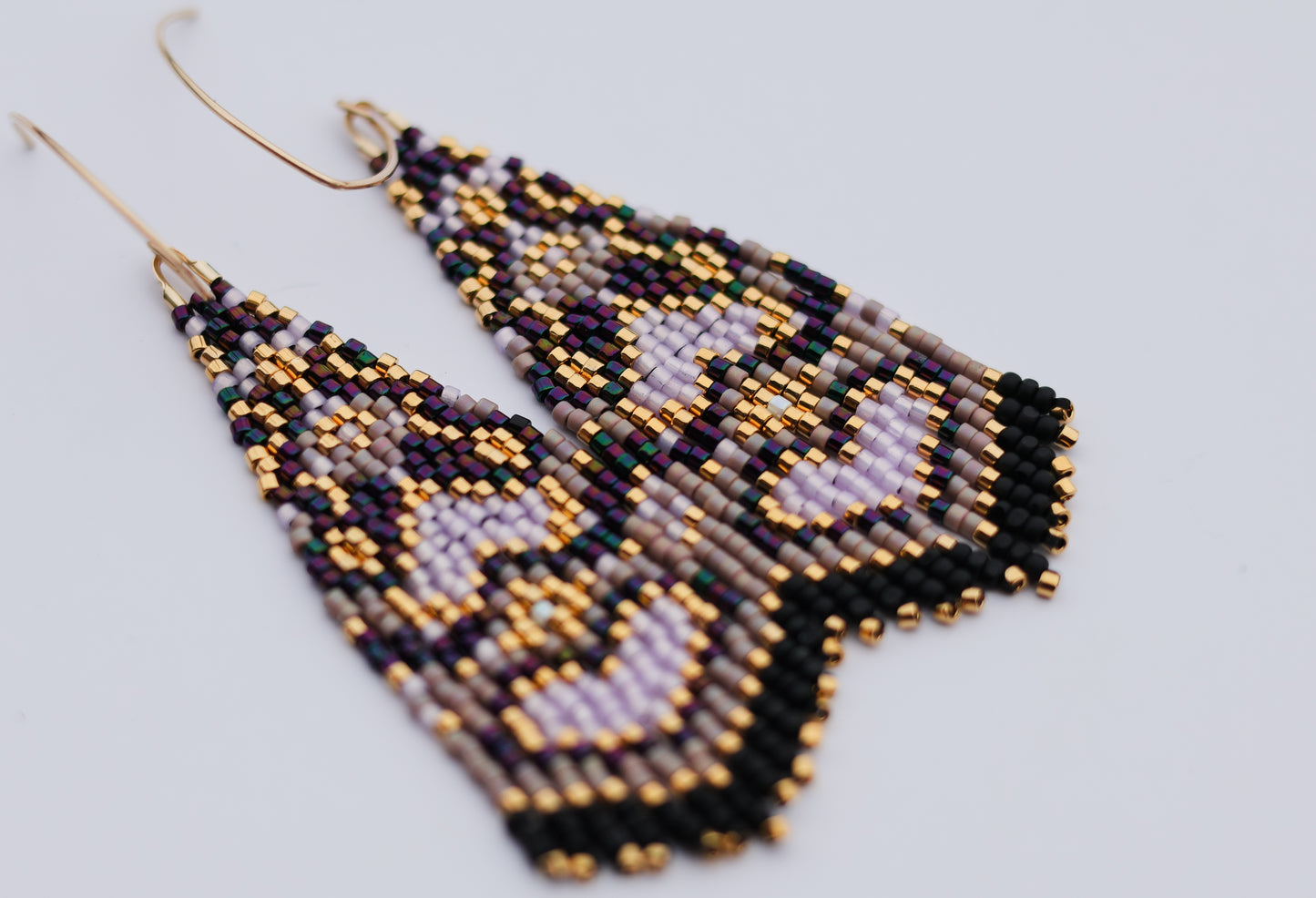 Mini Purple Heart Lace Beaded Earrings