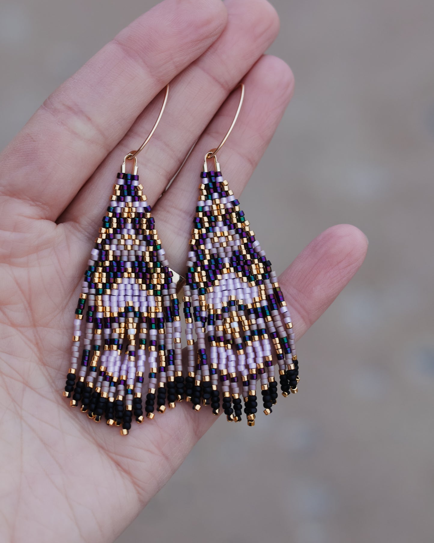 Mini Purple Heart Lace Beaded Earrings