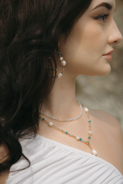 Blue Lagoon Pearl Charm Clasp Necklace