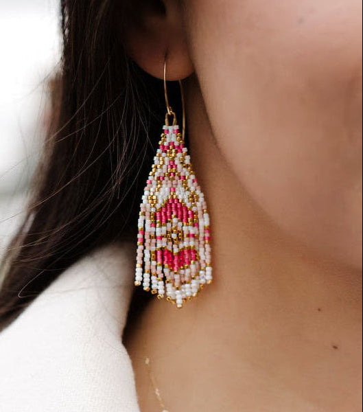 Mini Pink Heart Lace Beaded Earrings