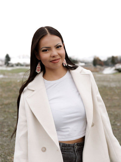 Mini Pink Heart Lace Beaded Earrings