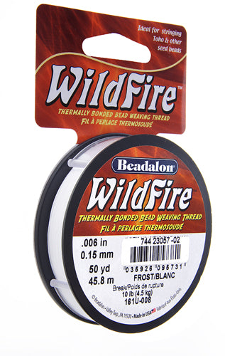 Beadalon WildFire thermally bonded bead weaving thread packaging on a white background