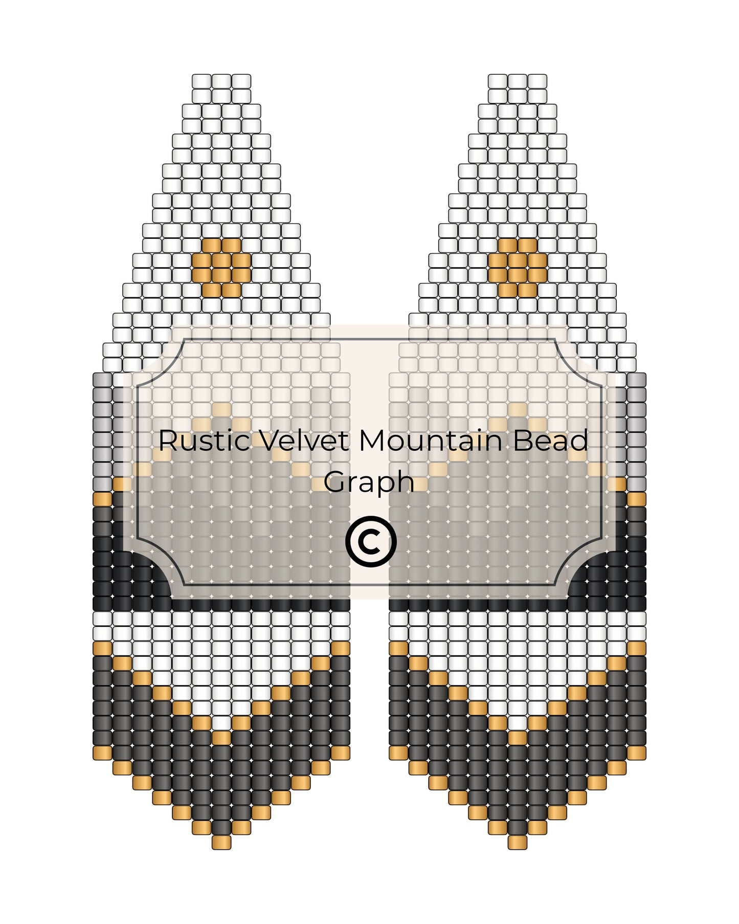 Bead pattern design for 'Rustic Velvet Mountain' with geometric shapes and text.