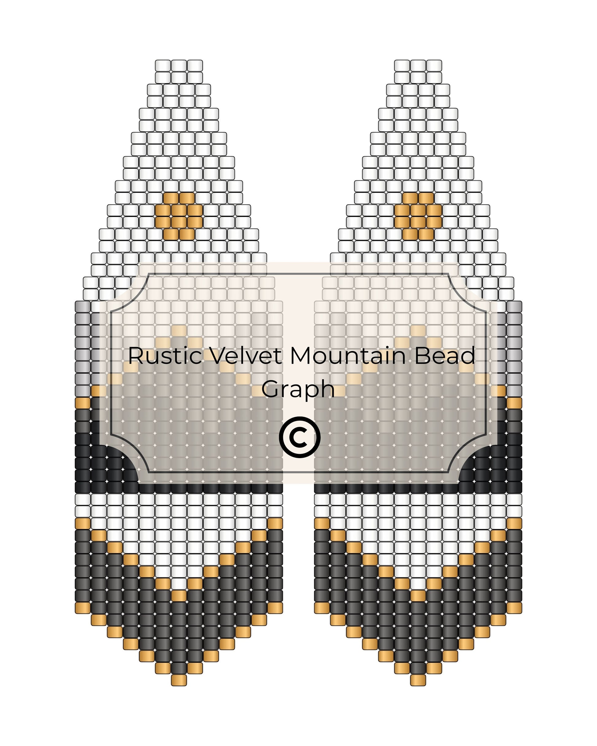 Bead pattern design for 'Rustic Velvet Mountain' with geometric shapes and text.