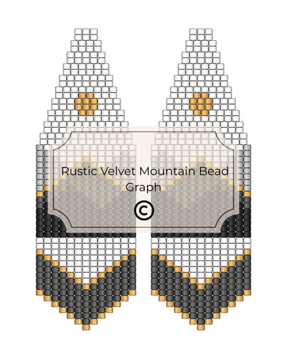 Bead pattern design for 'Rustic Velvet Mountain' with geometric shapes and text.