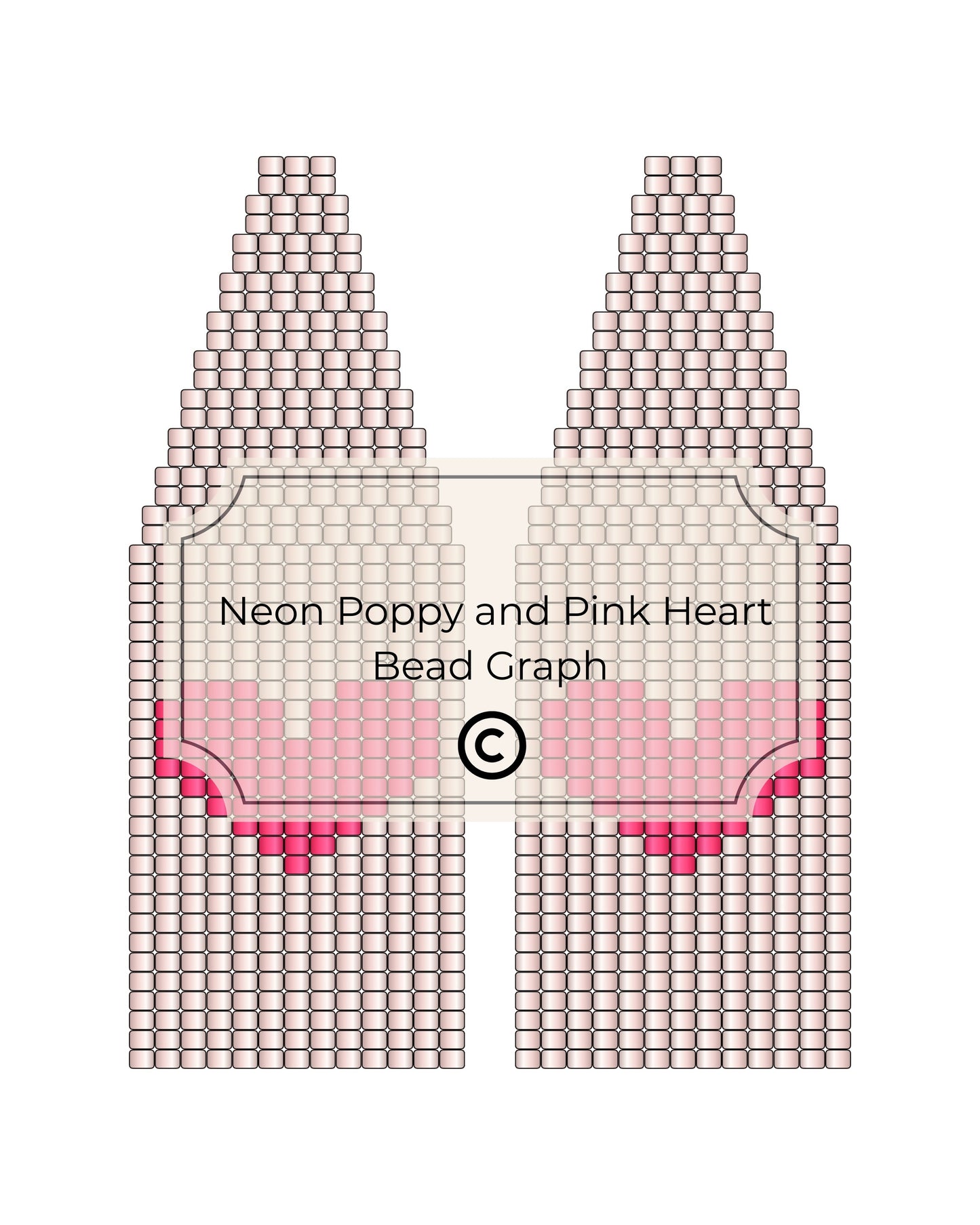 Bead pattern design for 'Neon Poppy and Pink Heart' with pink beads on a white background.