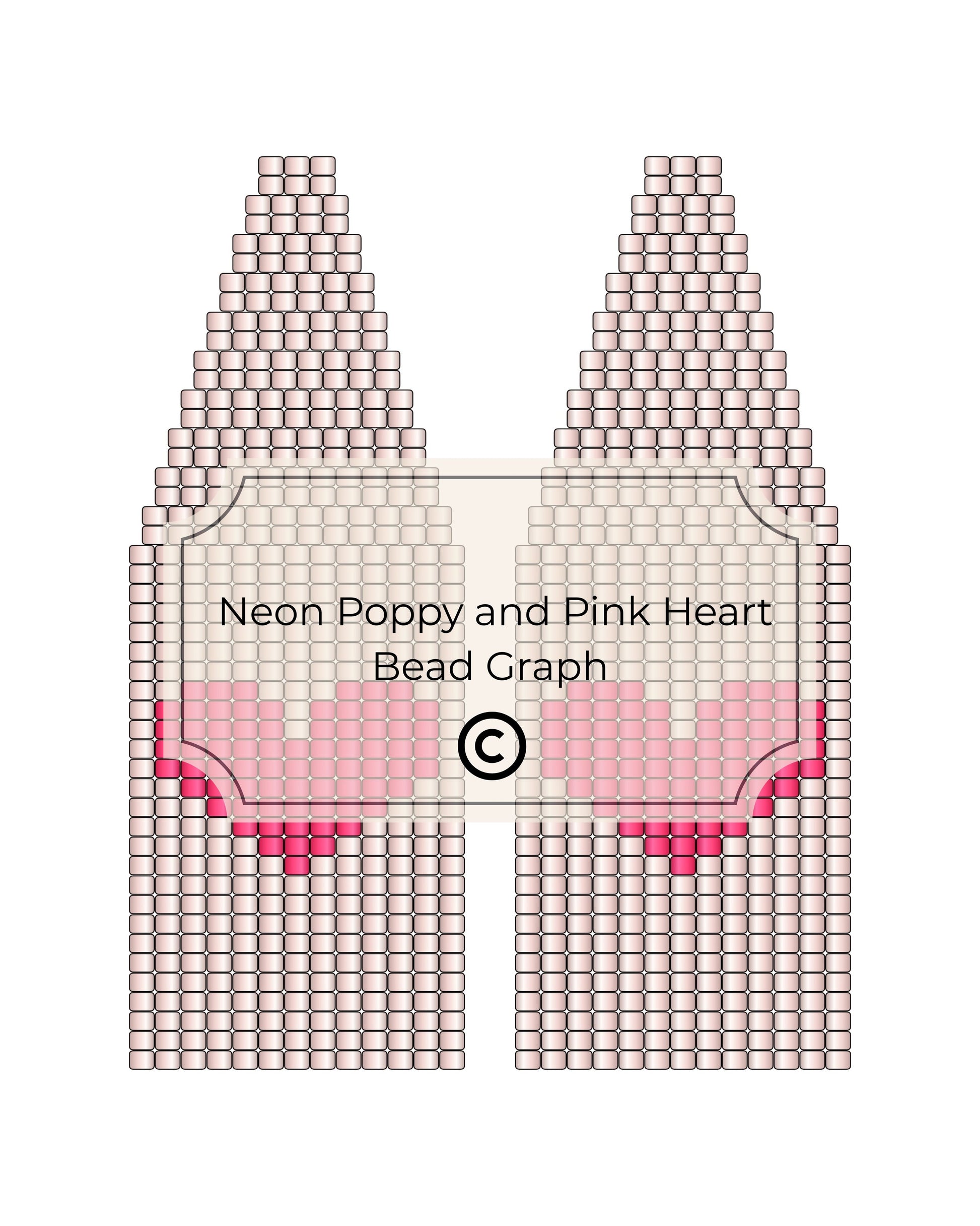 Bead pattern design for 'Neon Poppy and Pink Heart' with pink beads on a white background.