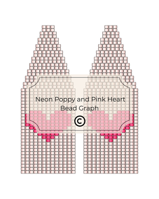 Bead pattern design for 'Neon Poppy and Pink Heart' with pink beads on a white background.