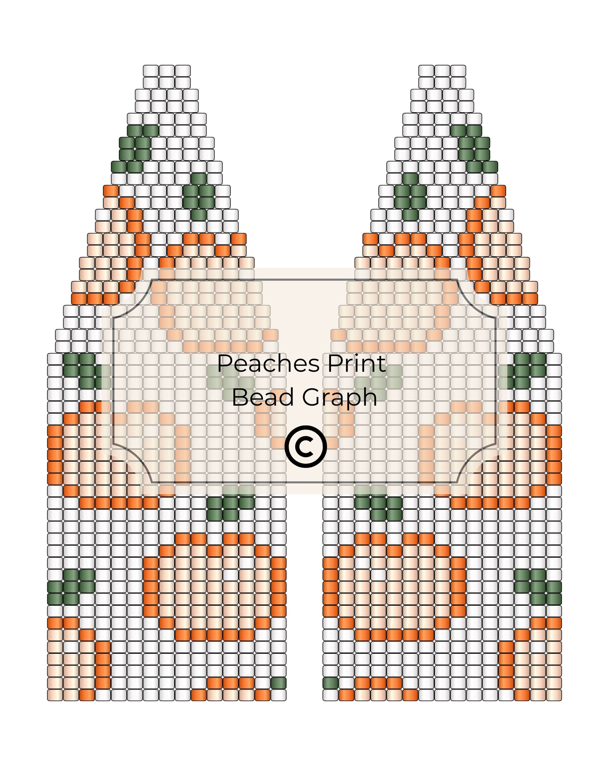 Bead pattern for a castle design with peaches, featuring 'Peaches Print' branding.