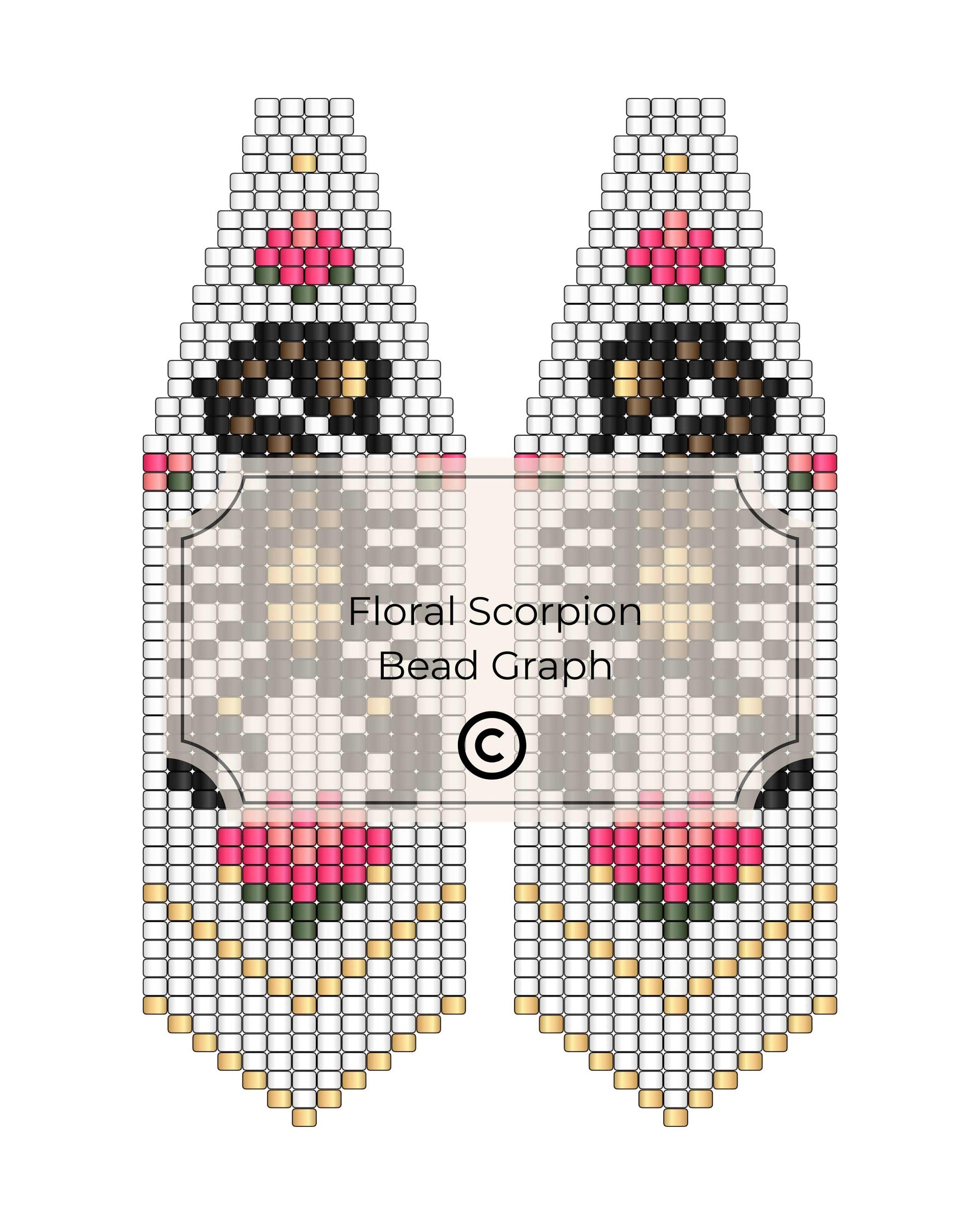 Floral scorpion bead graph pattern on a white background