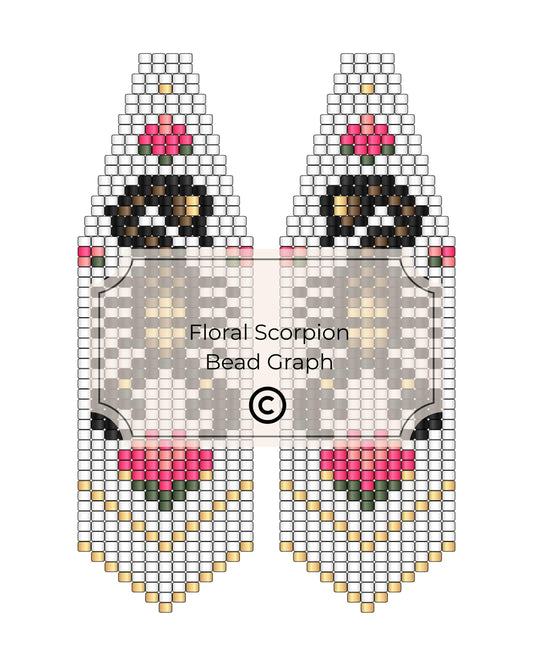 Floral scorpion bead graph pattern on a white background