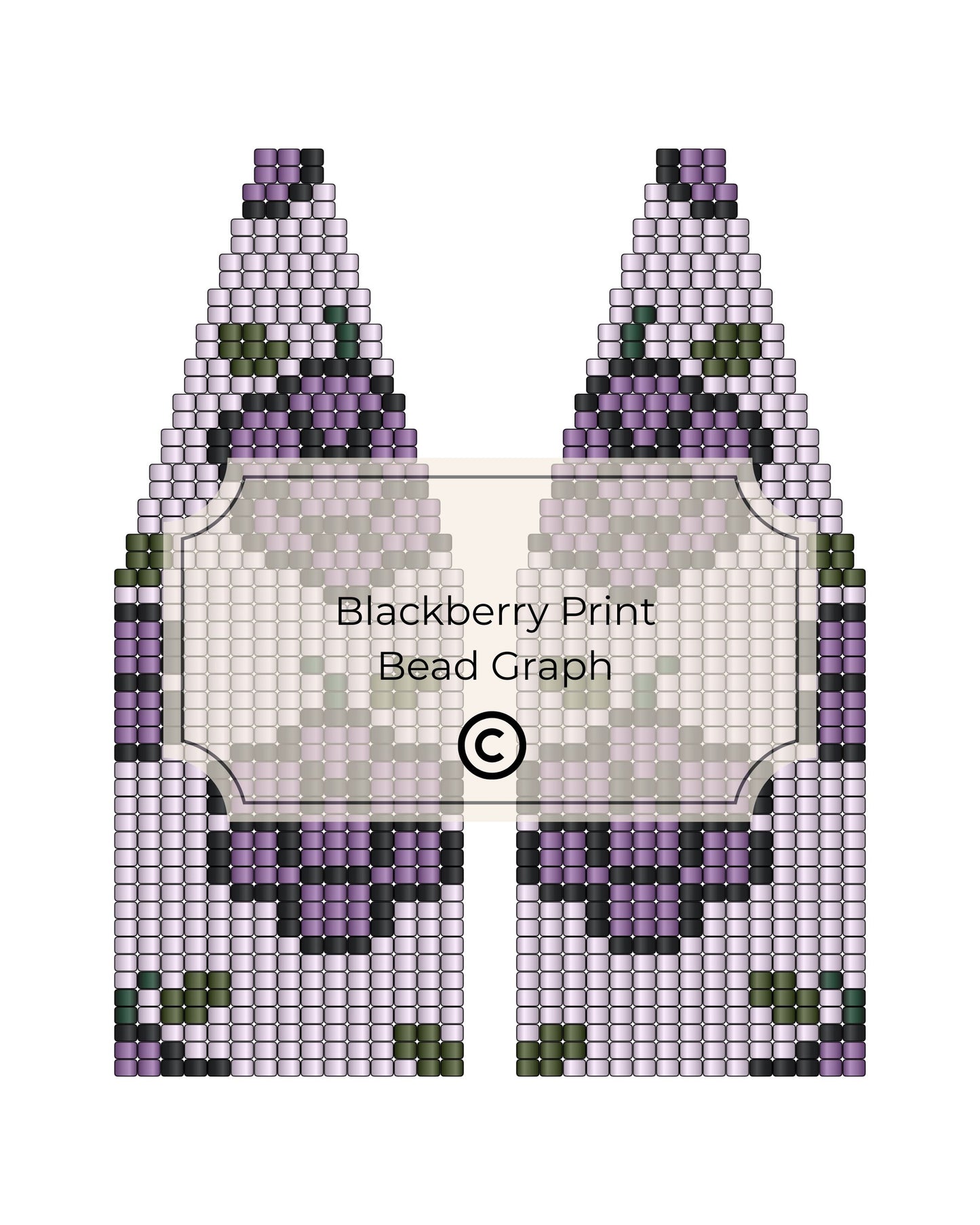 Bead pattern design with blackberry print on a white background