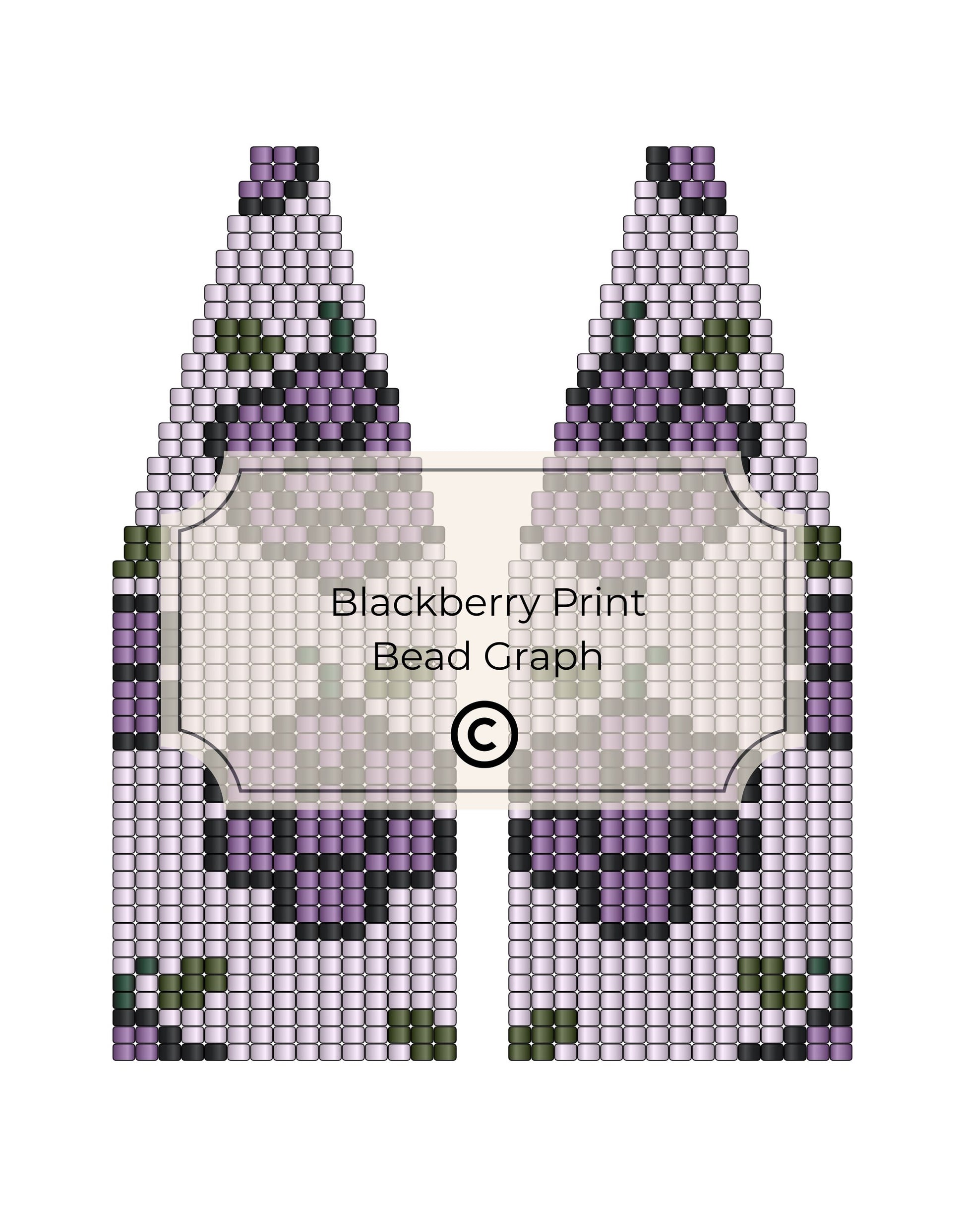 Bead pattern design with blackberry print on a white background