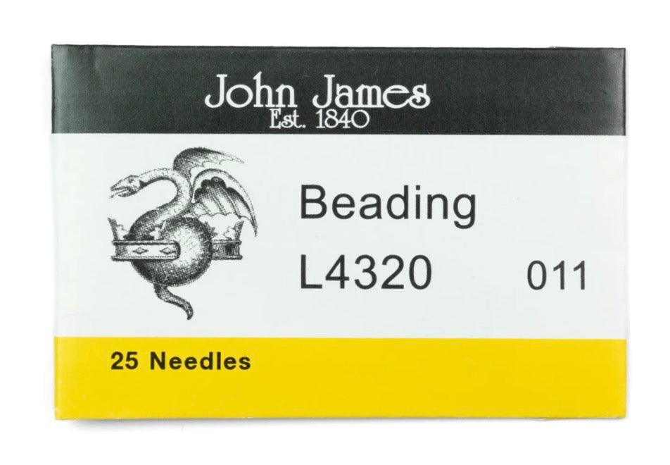 John James beading needle package with branding and product details.