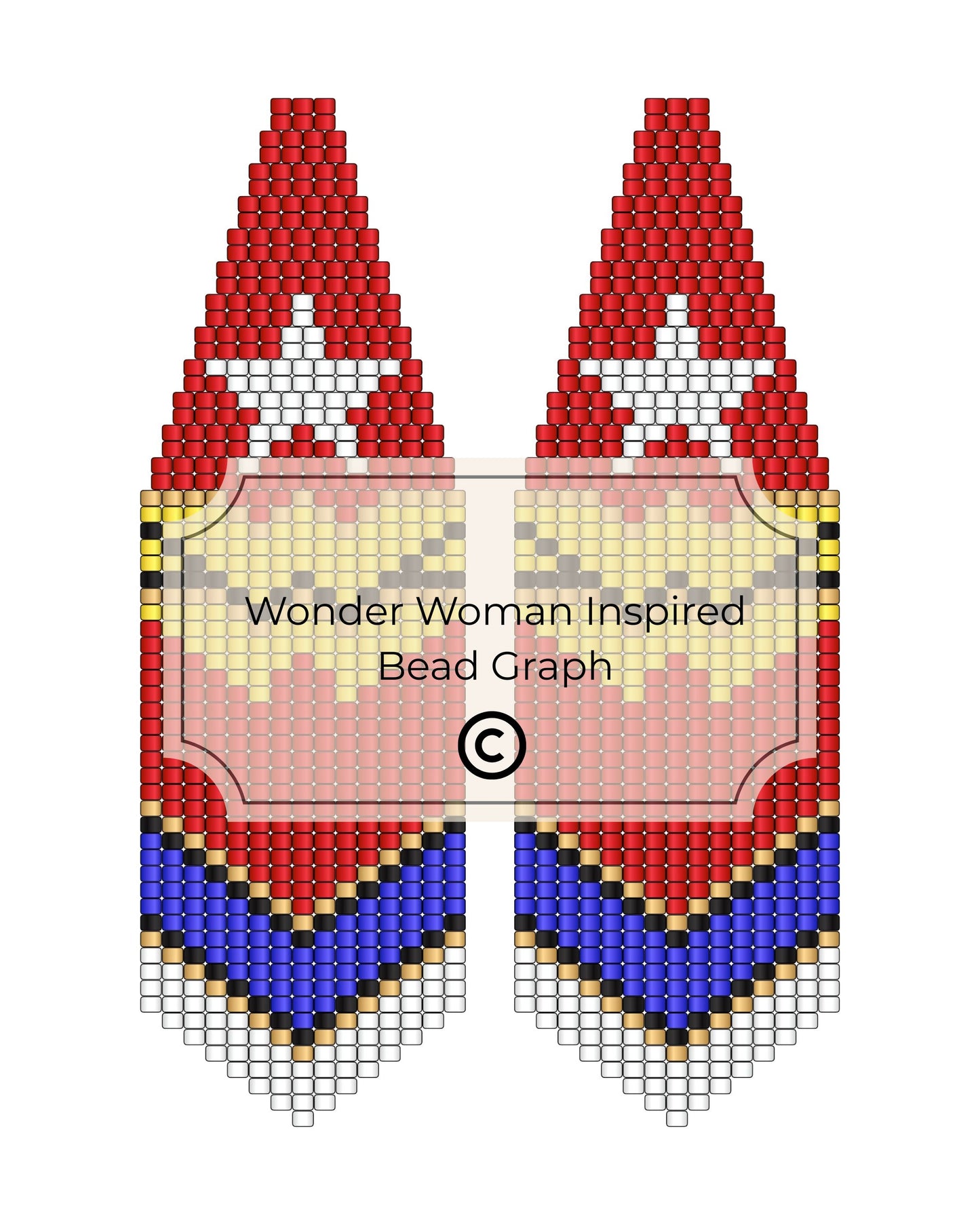 Bead graph design inspired by Wonder Woman with red, white, and blue colors on a white background.