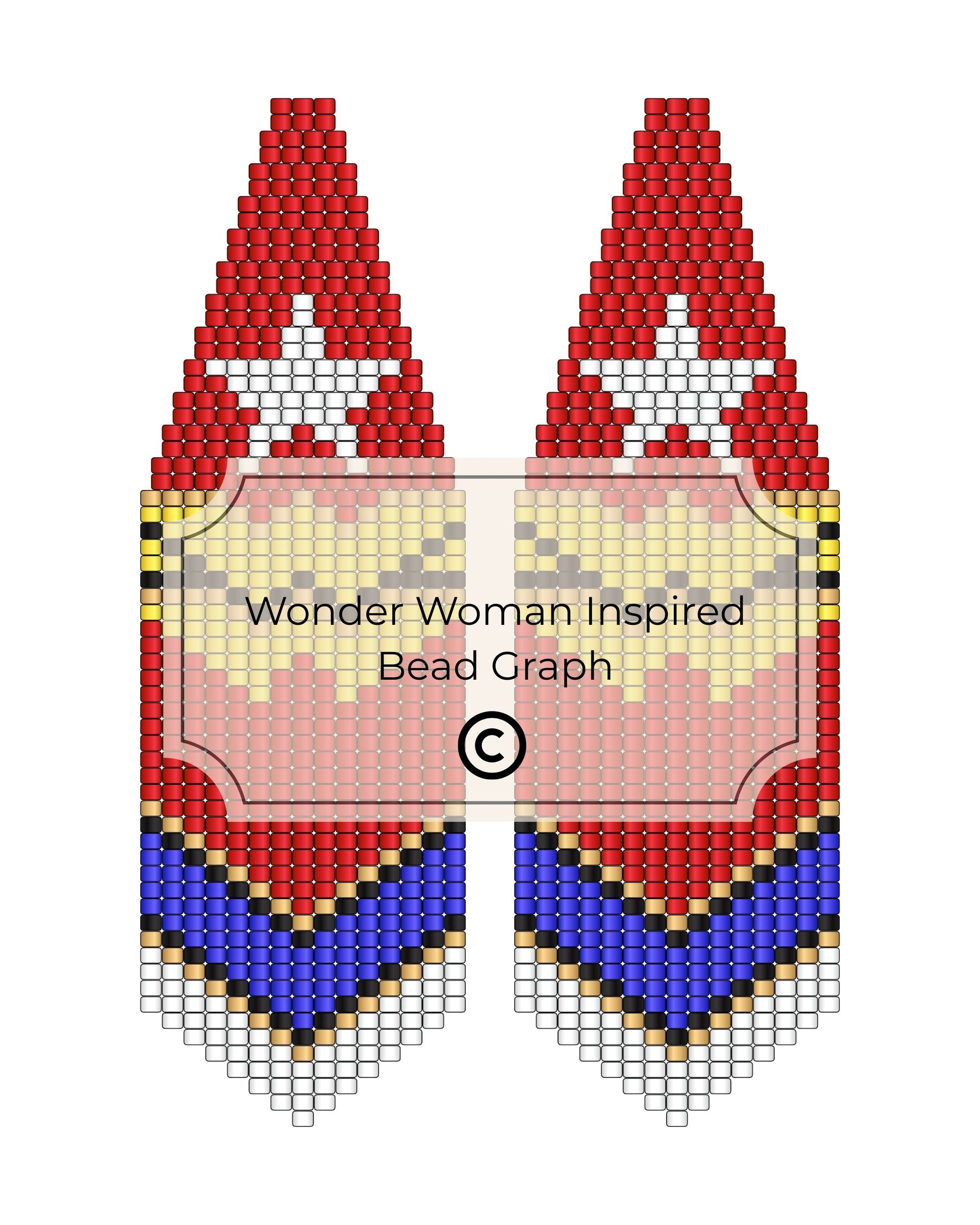 Bead graph design inspired by Wonder Woman with red, white, and blue colors on a white background.