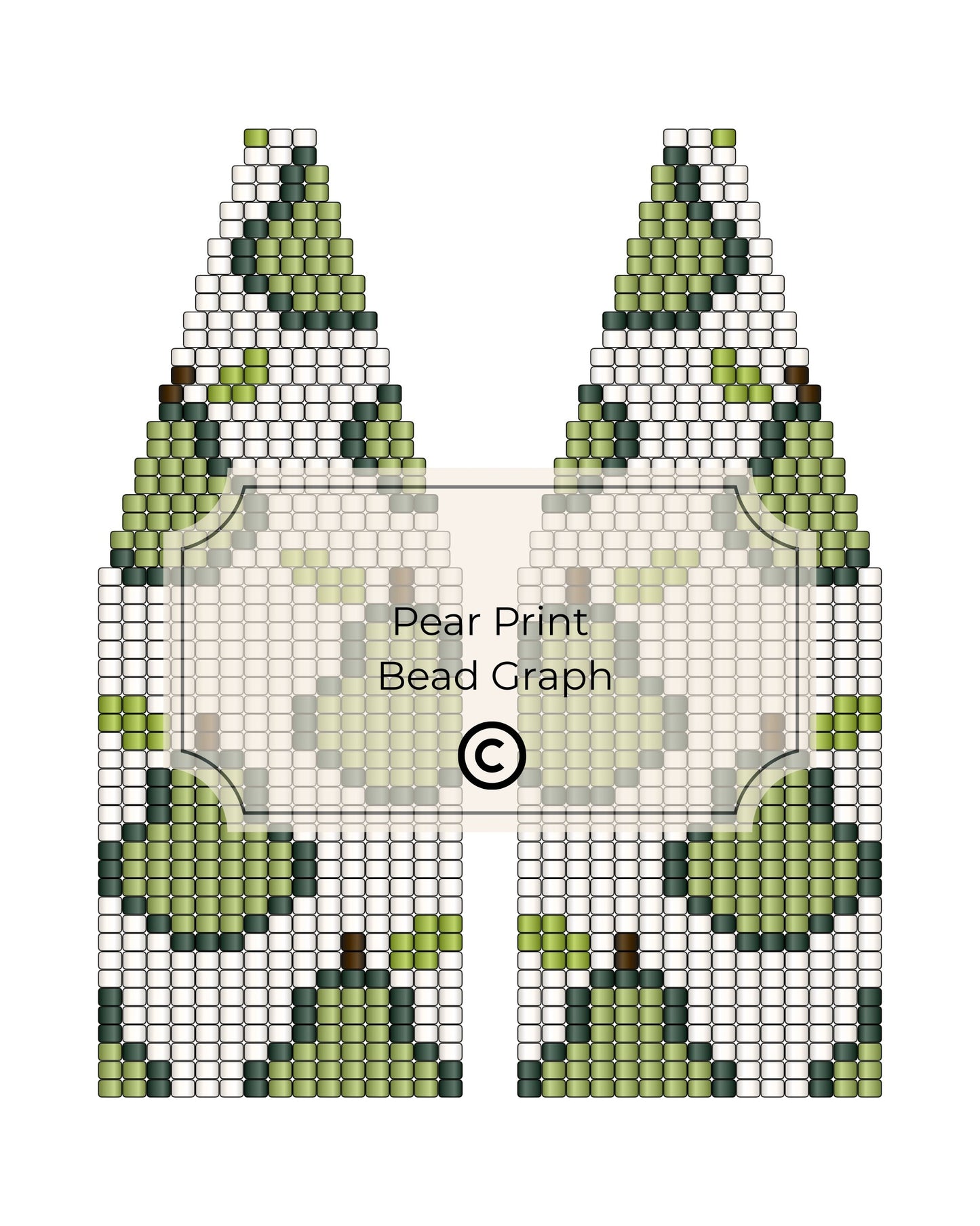 Pear Print Bead Graph pattern with green and brown beads on a white background