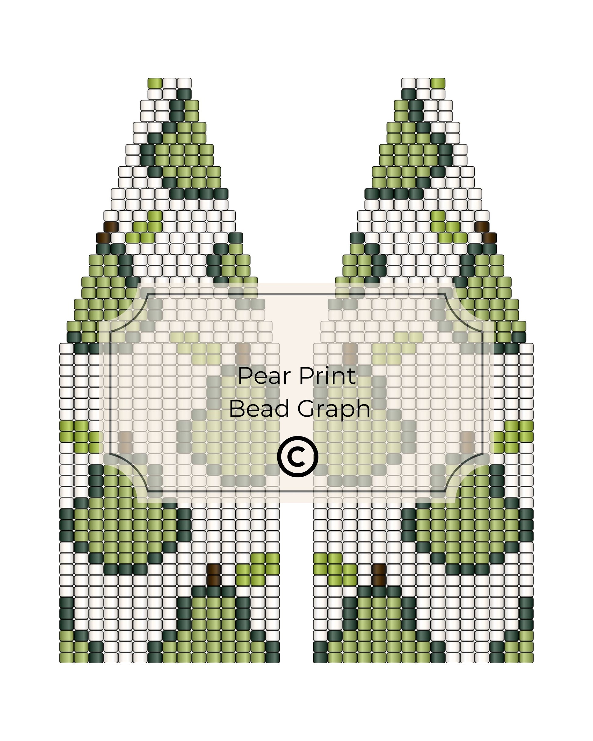 Pear Print Bead Graph pattern with green and brown beads on a white background