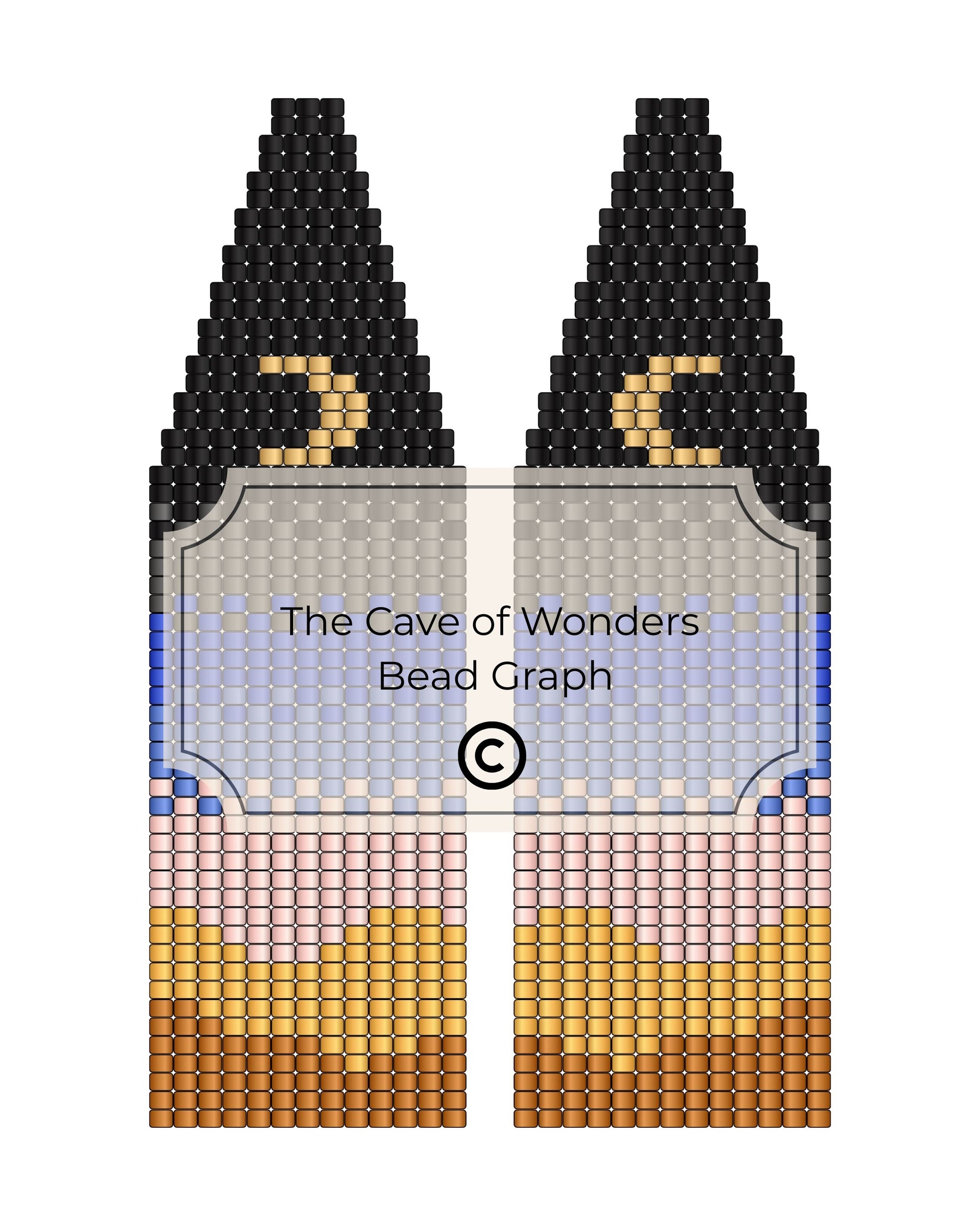 Bead pattern design for a character with 'The Cave of Wonders' branding.