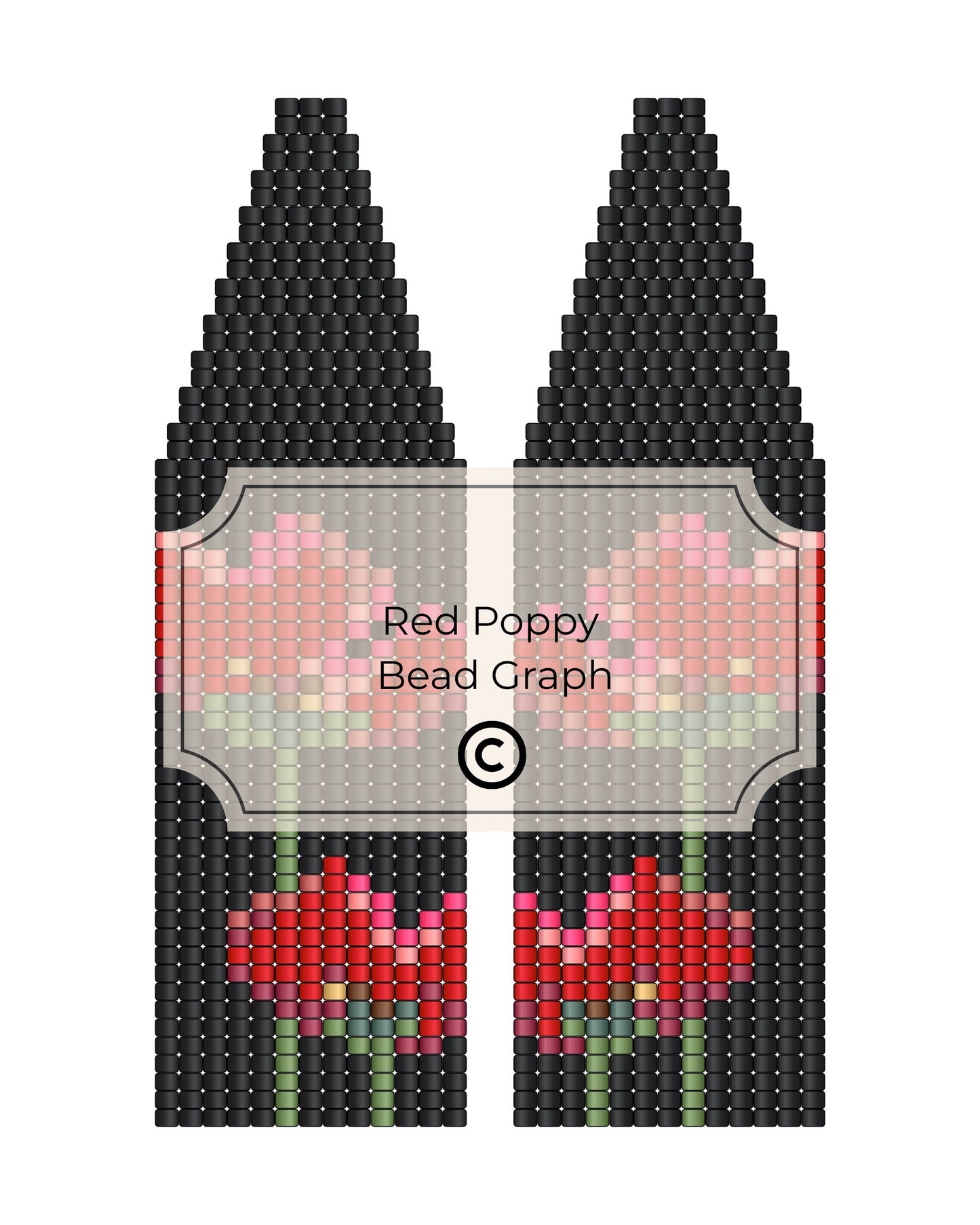 Bead pattern design with red poppies on a black background