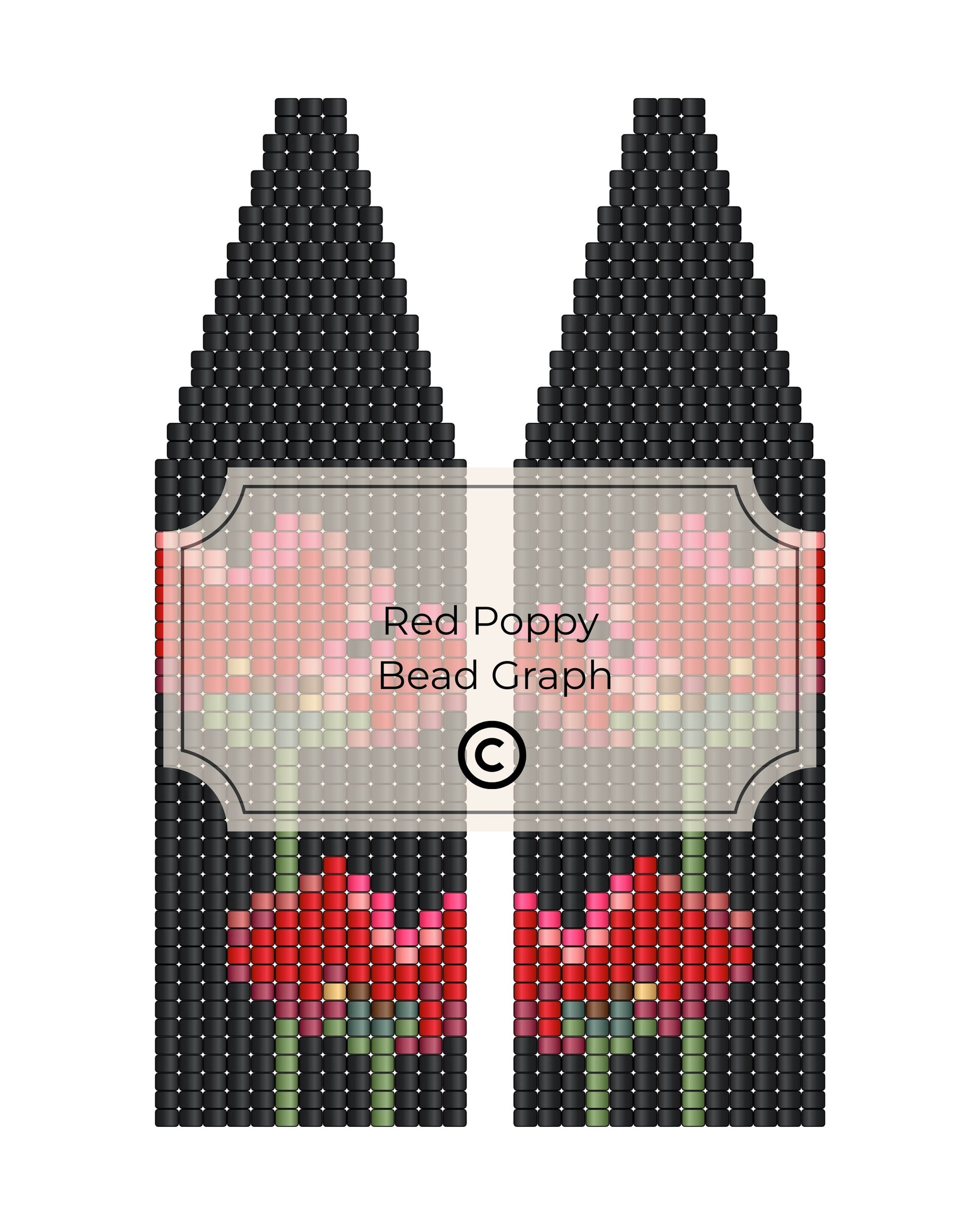 Bead pattern design with red poppies on a black background