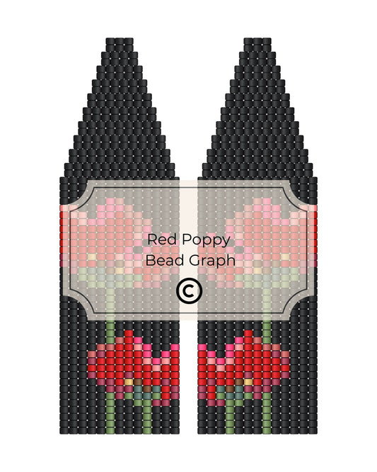 Bead pattern design with red poppies on a black background