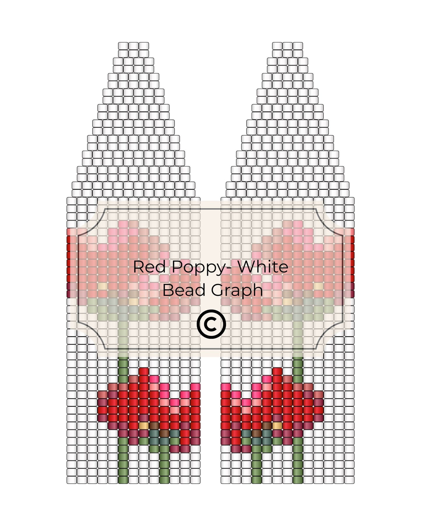 Bead pattern for red poppies on a white background
